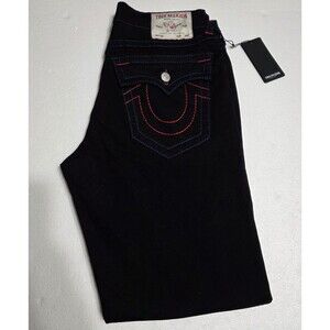 New True Religion Jeans Geno Big T Flap Relaxed Slim Black Jeans Men's 32x32
